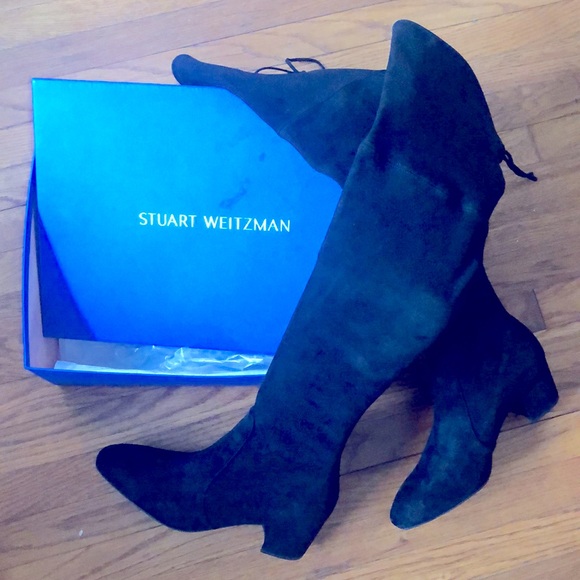 NIB Stuart Weitzman Irena Black Suede 11.5 lacetop over the knee boots round toe - Picture 4 of 11